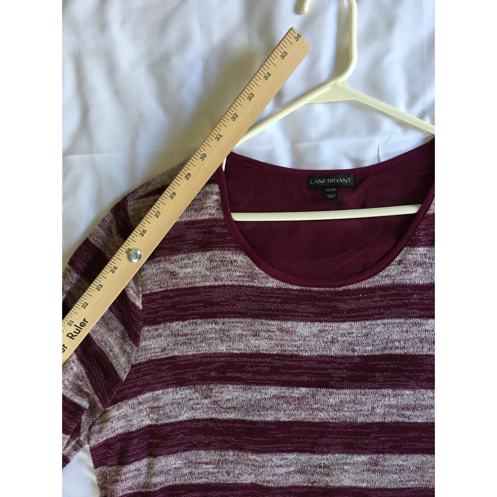 Lane Bryant Sweater Womens 22/24 Burgundy Gray Stripe Chiffon Hem Long Sleeve - Picture 14 of 16
